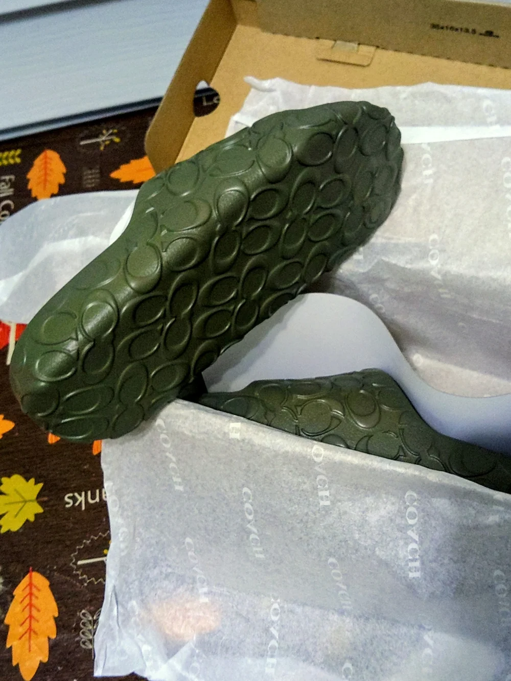Coach Olive Green Embossed Logo Slide